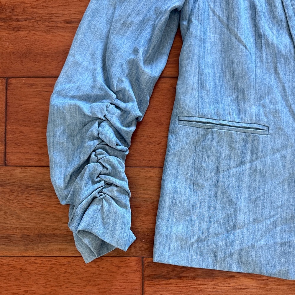 Generation Love Juniper Puff-sleeve Chambray Blazer In Blue Size Small - Picture 5 of 9